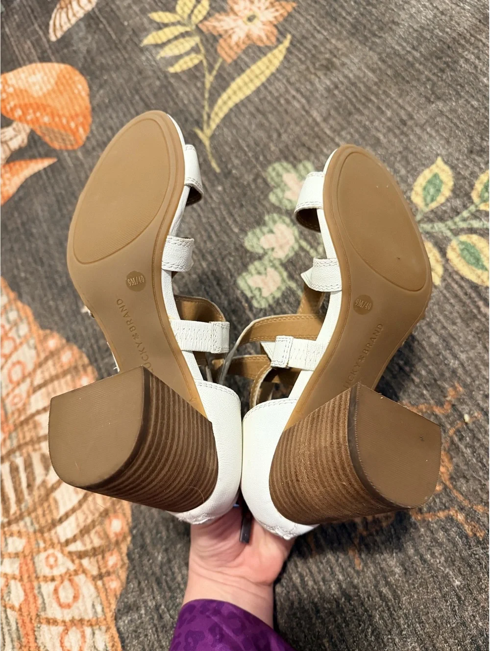 Lucky Brand White Leather Block Heel Sandals Women's Size 9